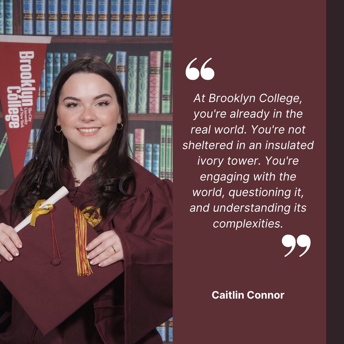 Embrace the real world at Brooklyn College, where we challenge, question, and comprehend its complexities. 🎓✨ Caitlin Connor, BA graduate from Brooklyn College. #RealWorldEducation #QuestionTheWorld #DepartmentalGraduation #PoliticalScience #BrooklynCollegePride