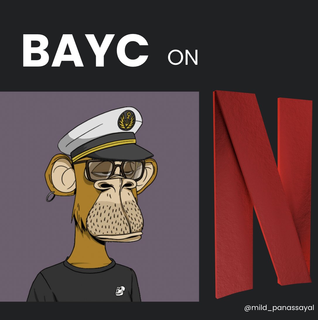 mild_panassayal's tweet image. 1/6 #NFTUsecases #NFTAdoption 
ตอนนี้ Bored Ape ได้เป็นดาราใน Netflix แล้ว 
🧵👇
#NFTCommunity #NFTArt #NFTArtist #NFTCollectibles #CryptoArt  #BlockchainArt #NFTs