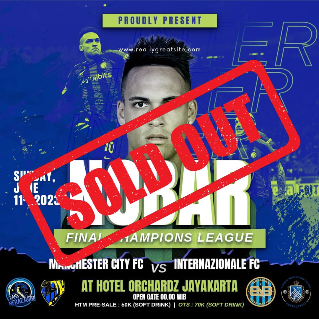 TERIMA KASIH UNTUK SEMUA YG SUDAH PRE-SALE . MOHON MAAF SEKALI DENGAN KETERBATASAN &amp; KEADAAN TEMPAT, KAMI TIDAK MENJUAL TIKET OTS . 🙏🏼

SAMPAI BERTEMU DI TEMPAT NOBAR, SEMOGA KLUB KESAYANGAN KITA JUARA.
AAMIIN 😇🤲🏼🙏🏼
FORZA INTER!!

SIAMO UNA GRANDE FAMIGLIA 🖤💙