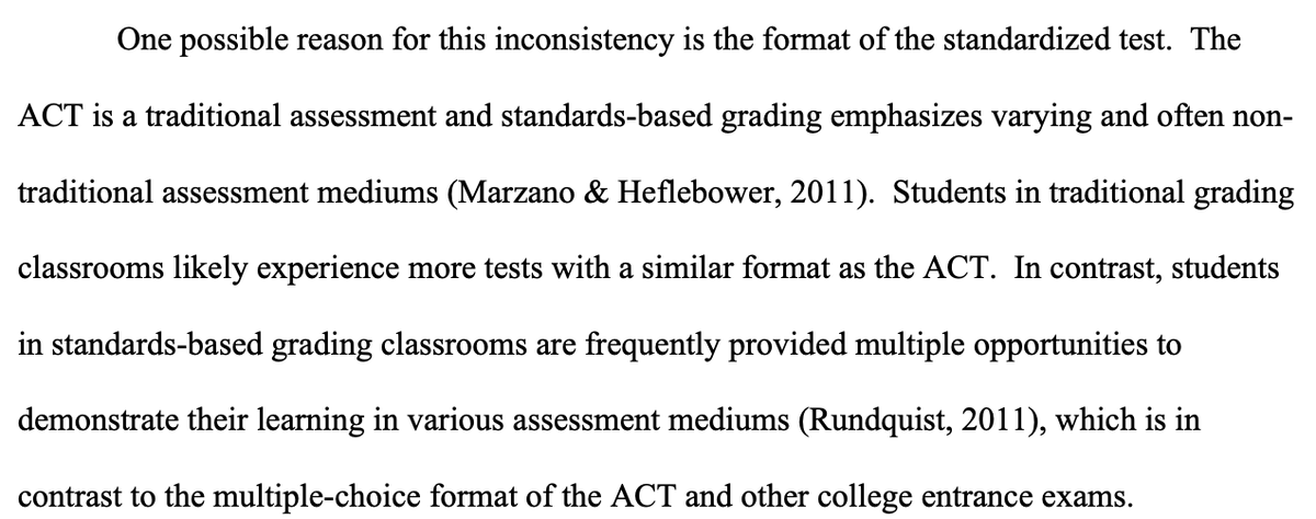 TheMathProphet's tweet image. Hey @mctownsley you keep showing up in my own research. Love this paragraph from your dissertation. SBG classrooms assessment practices may not match the high stakes testing they see from time to time. Definitely true in PBL classrooms (which goes well with SBG).