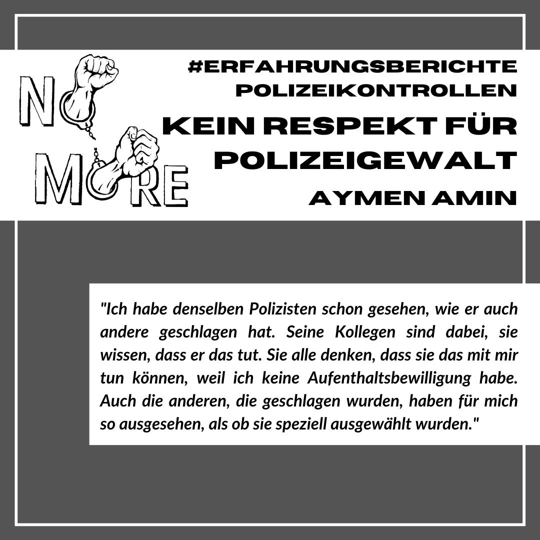 3rosen's tweet photo. Erfahrungsbericht rassistischer Polizeigewalt in #Basel von Aymen Amin

"Ich denke, Polizeigewalt ist ein Weg, um Migrant*innen dazu zu bringen, aus der Schweiz auszureisen."

via No More Komitee https://t.co/lFAtSDoGpR