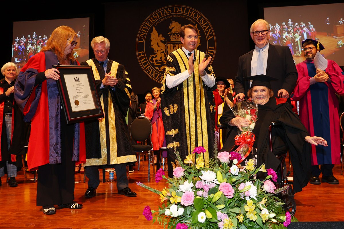 DalhousieU's tweet photo. From 1969-1975, Marie Jones attended Dalhousie for her Master of Arts degree, but due to family circumstances did not graduate at that time.   Today, 48 years later at the age of 92, we were so pleased to award her a degree during Convocation! #DalProud https://t.co/4Yilb6kacZ