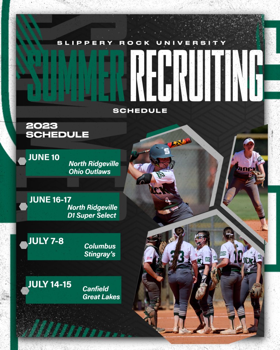 Our summer recruiting schedule is set!

Make sure to keep the coaching staff updated on your schedule and recruiting profiles!

#Slipperyrockuniversity #Rockathletics