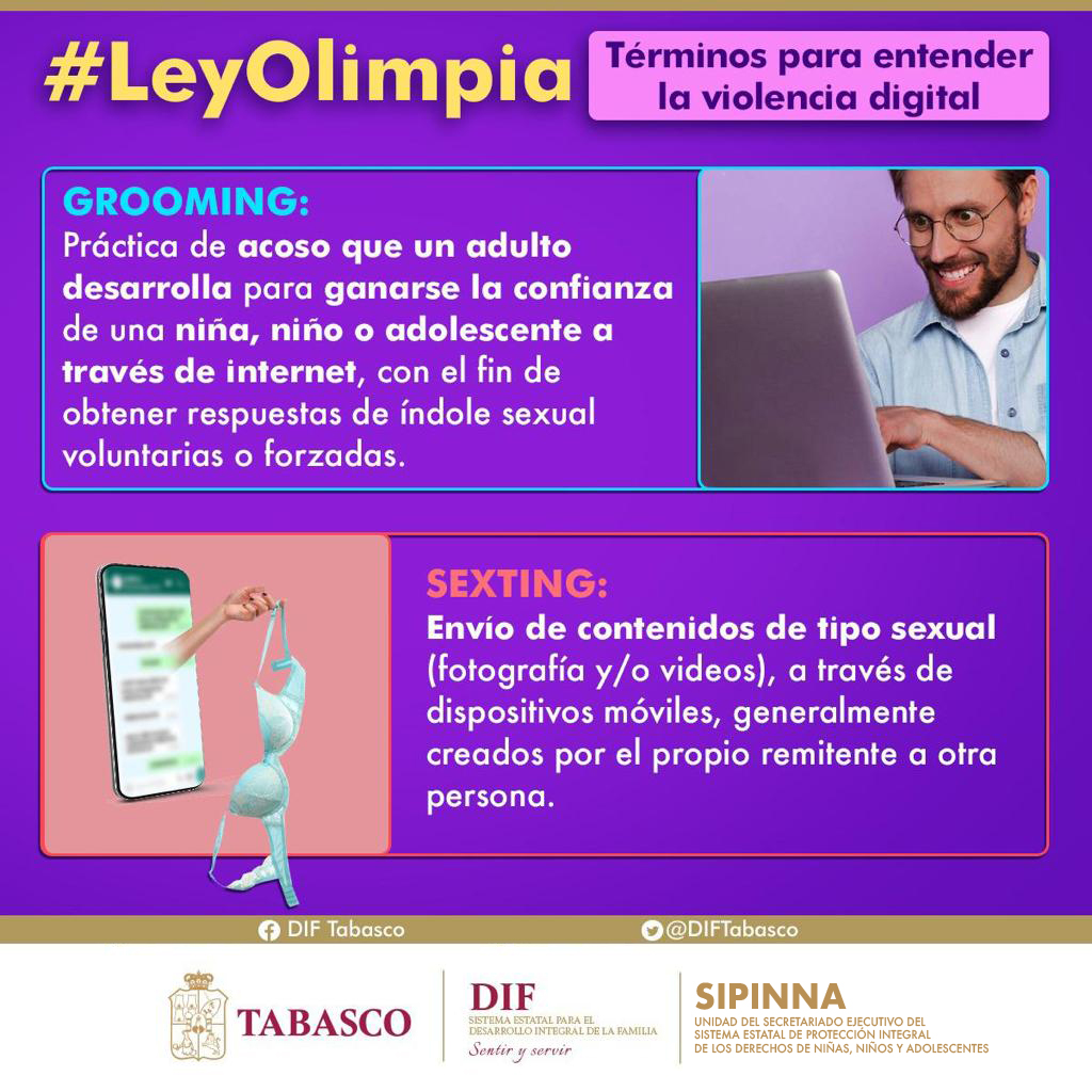 DIFTabasco's tweet photo. La ley Olimpia fue aprobada en Tabasco, conoce más acerca de ella, así como las sanciones y conductas para su aplicación.

Contra la violencia digital ¡Denuncia! Callar no es una opción.

#LeyOlimpia
#DIFTabasco https://t.co/93EuNUFic8
