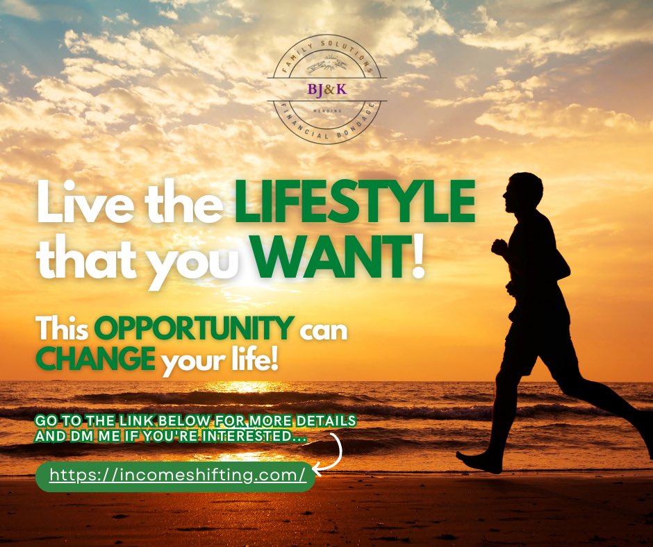Be the boss of your own life! We have an opportunity that can change your life! 

👉Click the link to know more: incomeshifting.com

👉After viewing the video if you can benefit from this, just go to: bjkfamilysolutions.myecon.net and let's get started.