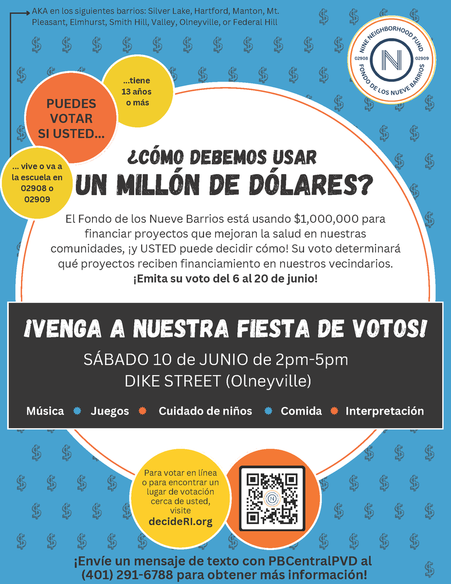 1_neighborhood's tweet photo. 🗳️Attention 02908 and 02909 residents! You have the power to decide how to spend $1M for community health in your area. Voting today-June 20. Voting party Saturday with free hot wieners from @OlneyvilleNYSys 🌭 or vote online https://t.co/6xNLylH4OE or to find other locations. https://t.co/daf0jPeaC4
