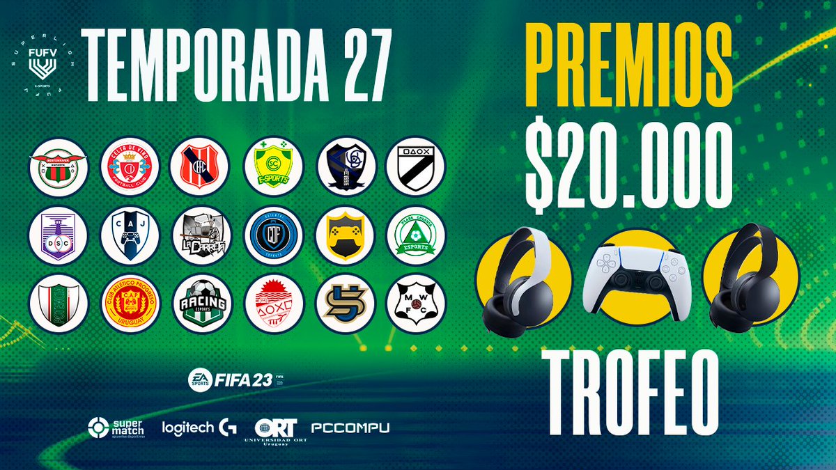 Este Jueves desde 23:00 hs comienza la Máxima categoría del fútbol virtual 🏆⭐🥇  #SuperligaFUFV T-27 #FIFA23 🔥🔥🔥

🗓️ FIXTURE ▶️ fufv.uy/tournaments/42

🎁PREMIOS

🔹 Trofeo
🔹$ 20.000 pesos uruguayos
🔹 1 Joystick Dual Sense
🔹 2 Auriculares Sony Pulse 3D