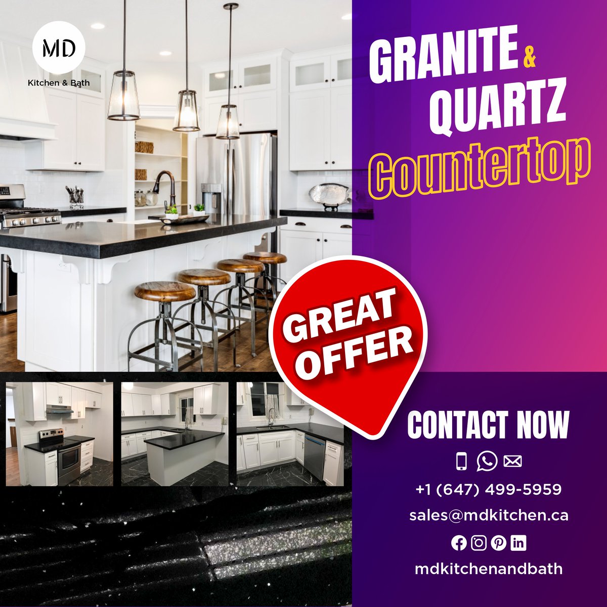 Buy Granite and Quartz Countertops Online
Contact us today at +1 (647) 499-5959  or email us at sales@mdkitchen.ca
to learn more about our products and services
#quartzcountertops #granitecountertops #quartzworktops #graniteworktops
#kitchenremodel #luxuryhomes #customcountertops