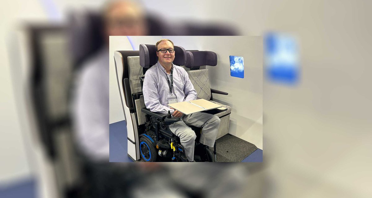 The first row on airplanes may soon look a bit different — @Delta Flight Products wants to add a wheelchair space there. Today, I was the first wheelchair user at @aix_expo to give it a spin. wheelchairtravel.org/first-look-air…