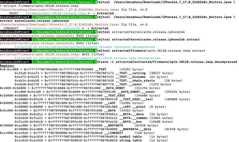 Morpheus______'s tweet image. In other news, my attempt at a universal decompressor - a.k.a imjtool (nightly build for Darwin) now supports img4 and BVX2 (in addition to zip, lz4, pbzx, yaa, bz2, gzip and much more) so you can decomp the kernelcache and new SPTM from the ios17 IPSW
newandroidbook.com/tools/imjtool.…