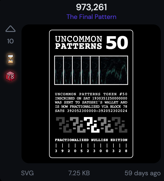 BitmanTW's tweet photo. 1/16

Do you know you can get one of the second oldest sats with only 0.0715 $BTC ($1,859) now?

Why "The Final Pattern" by @nullish is the most undervalued ordinal? 

A thread 🧵
(Alpha in the end)

#BullishOnNullish https://t.co/LDEOuSHp19
