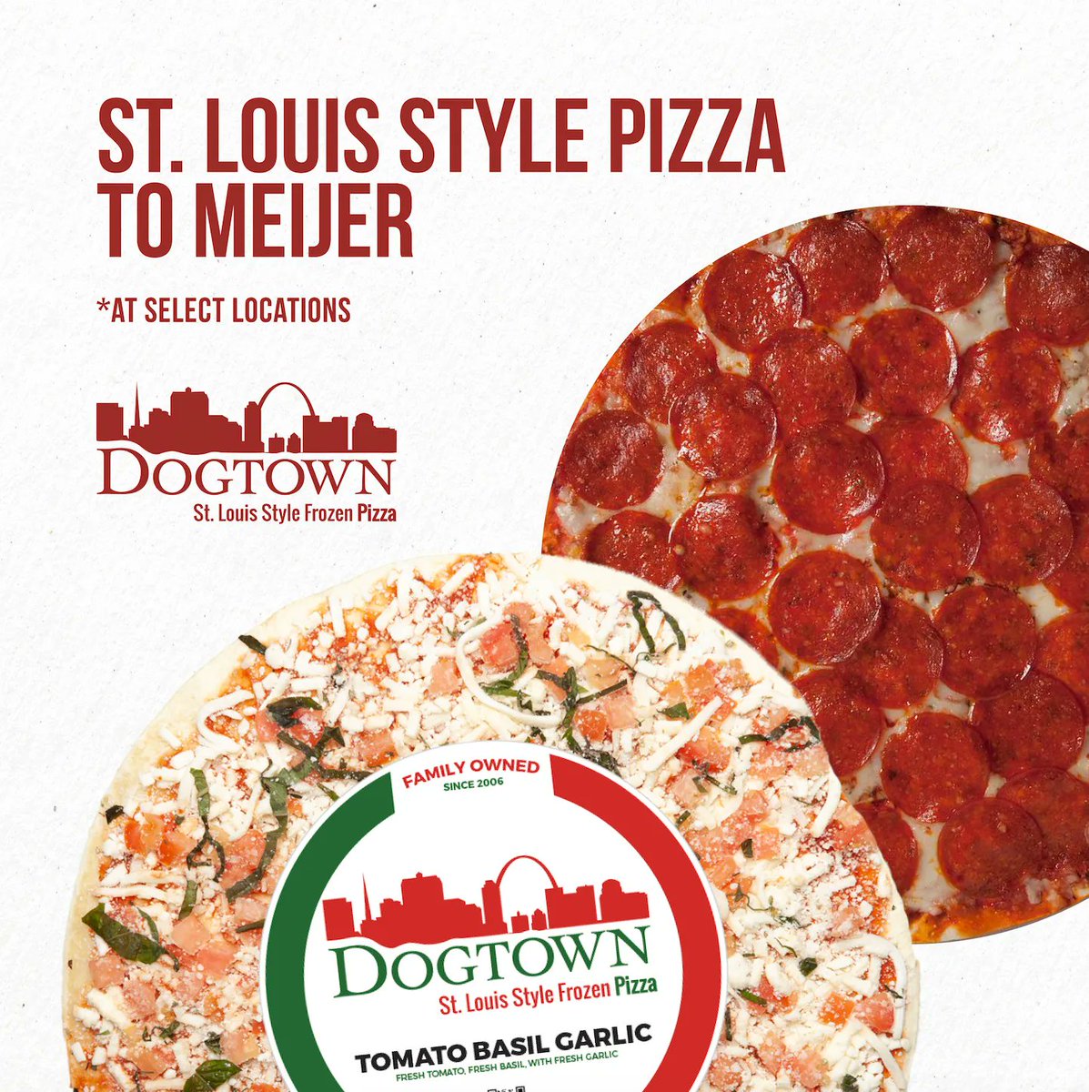 Dogtownpizzas's tweet image. Dogtown Pizza is now available at select Meijer stores across Michigan, Illinois, Wisconsin, Indiana, and Kentucky. 😱 Get your St. Louis Style pizza today 🍕

#moreDTP #stlouisstyle #SupportSTL #frozenpizza #provelcheese
