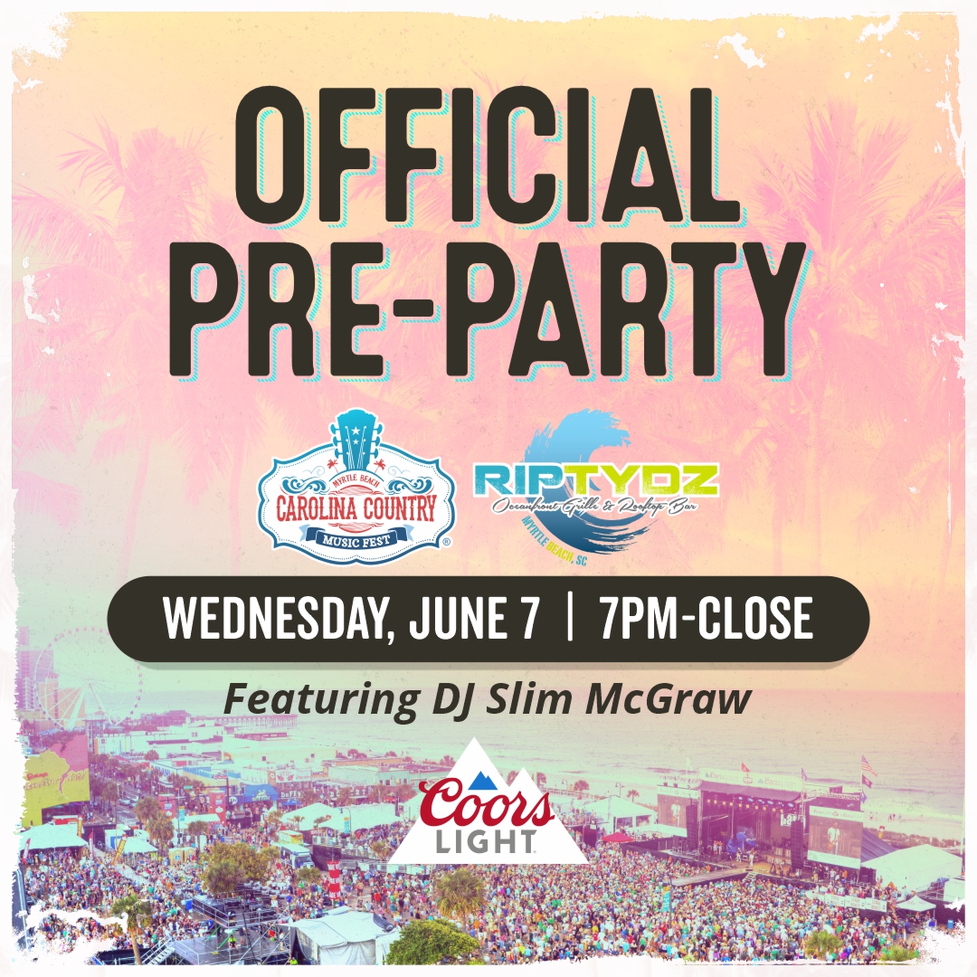 We made it to the beach &amp; we are ready to party! We are kickin’ off the party one night early with an Official CCMF Pre-Party, sponsored by <a href="/CoorsLight/">Coors Light</a>, tomorrow Wednesday, June 7 at RipTydz at 7 pm! Come by for live music from <a href="/djslimmcgraw/">DJ Slim McGraw</a>, great drink specials, &amp; good food! 🙌