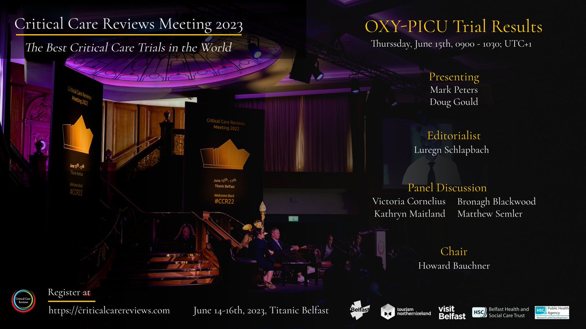 Oxygen targets in PICU - the long awaited results of the OXY-PICU trial. Results from @pus27 & @Doug_Gould1 Thursday, June 15th, 0900 UTC+1 Join us in person or virtually criticalcarereviews.com/meetings/ccr23