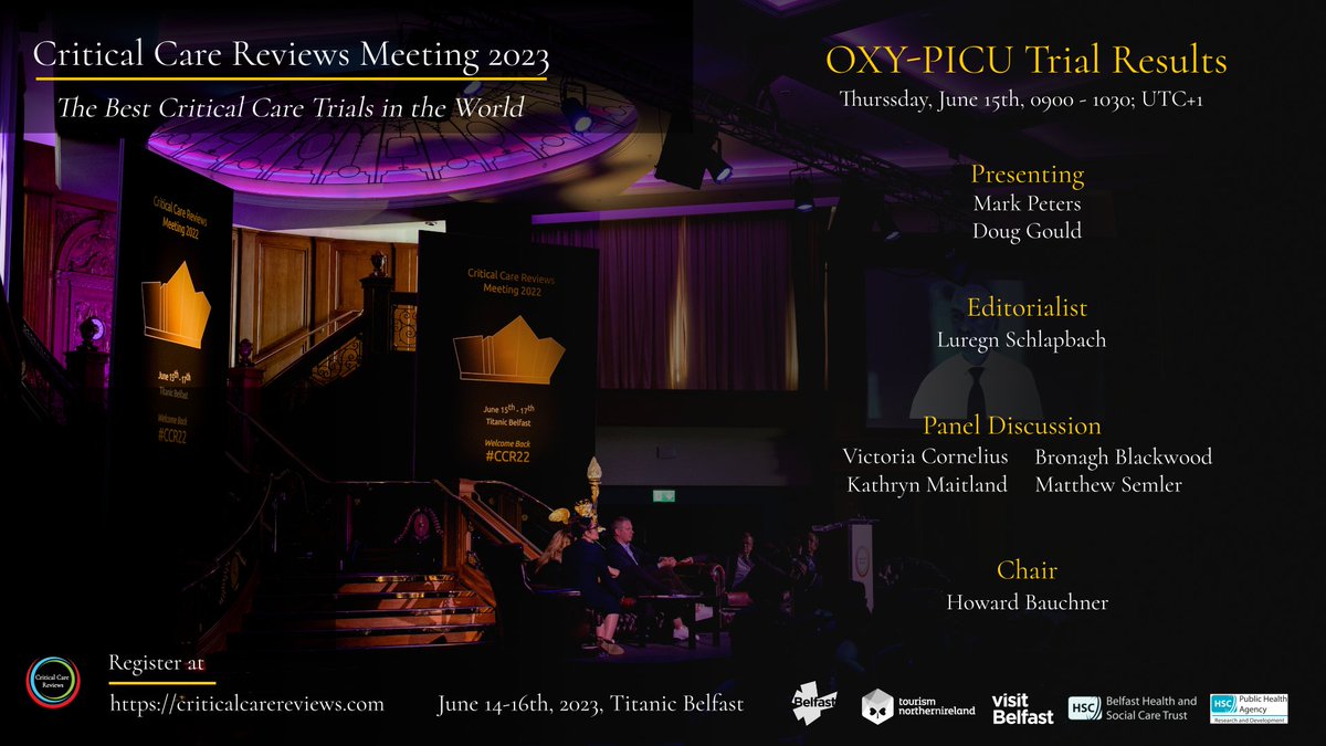 Critical Care Reviews (@critcarereviews) on Twitter photo Oxygen targets in PICU - the long awaited results of the OXY-PICU trial.
Results from @pus27 & <a href="/Doug_Gould1/">Doug Gould</a>
Thursday, June 15th, 0900 UTC+1
Join us in person or virtually
criticalcarereviews.com/meetings/ccr23 Oxygen targets in PICU - the long awaited results of the OXY-PICU trial.
Results from @pus27 & <a href="/Doug_Gould1/">Doug Gould</a>
Thursday, June 15th, 0900 UTC+1
Join us in person or virtually
criticalcarereviews.com/meetings/ccr23