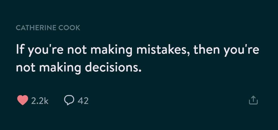 If you're not making mistakes, then you're not making decisions.

That's it, I'm keeping it really simple this morning. Be bold and make the big (and hard) decisions, and kind to yourself when things don't go as planned. Live the #growthmindset. 🚀🙌🏾💜💪🏽