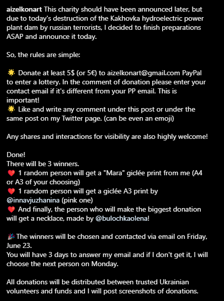 AizelKonArt's tweet photo. Сharity lottery announcement! 🇺🇦 https://t.co/yAwH4CUkXw