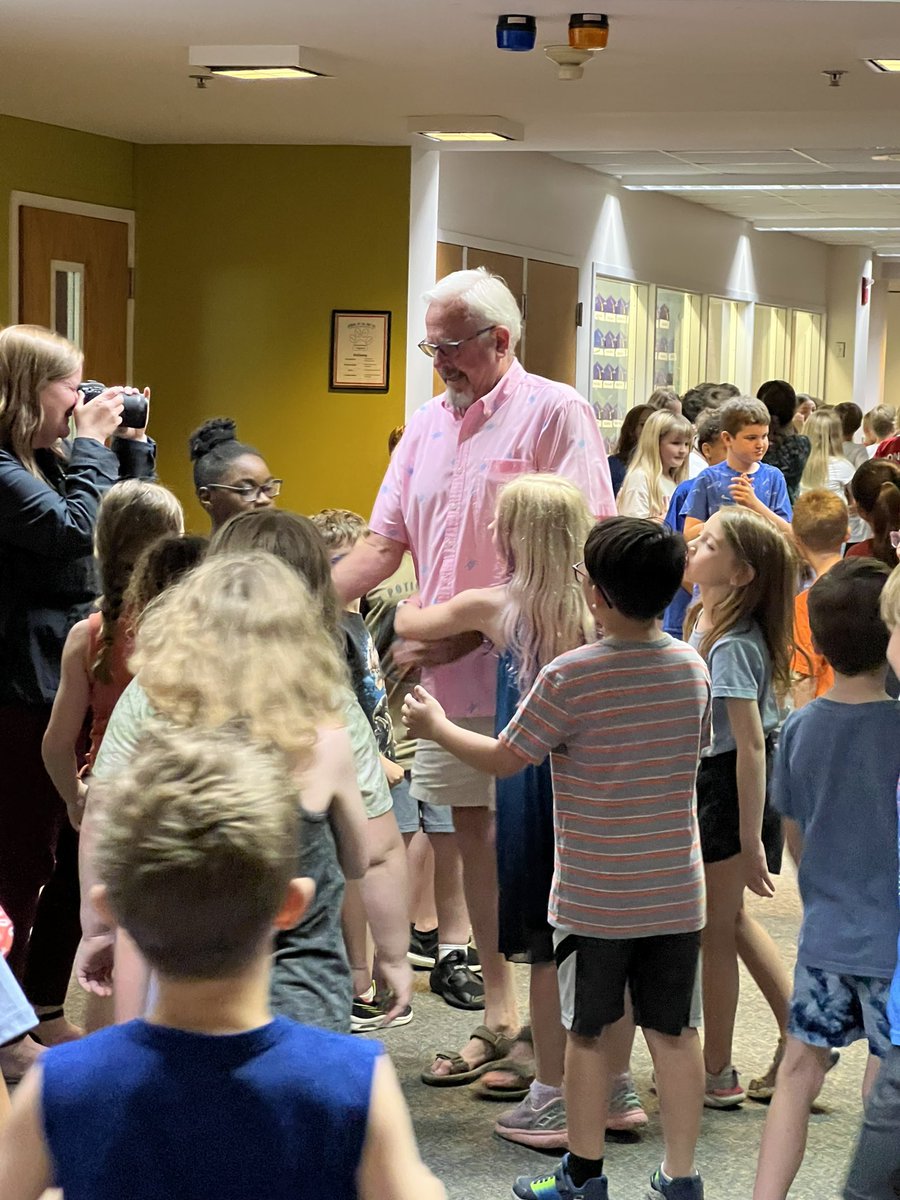 JesElementary's tweet image. Our two retirees, Mr. Zander and Mrs. Hanson, made the walk too. The excitement filling the hallways was amazing.
