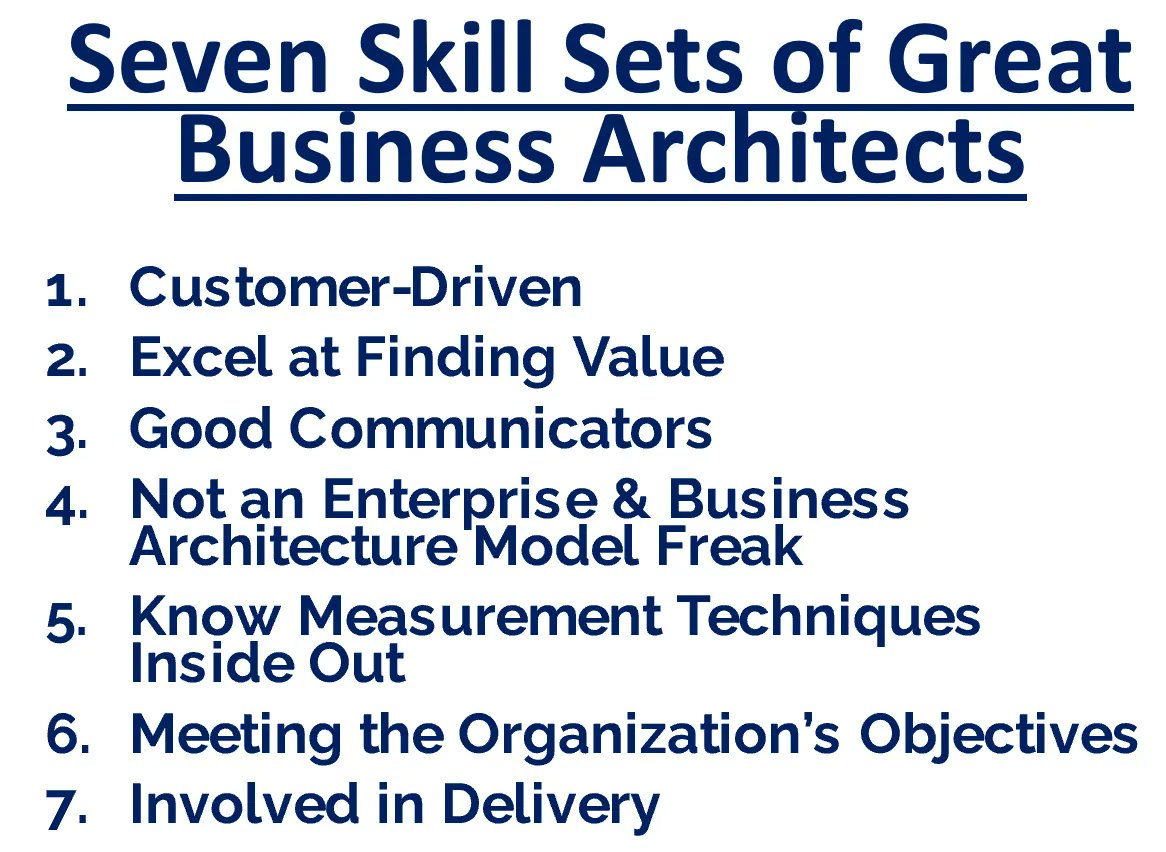 Seven Skill Sets of Great Business Architects.

buff.ly/3VyzCNA

#EA #EnterpriseArchitecture #BusinessArchitecture #BusinessStrategy #DigitalTransformation #CIO #planning #Capability #informationtechnology #application #technologies #innovation