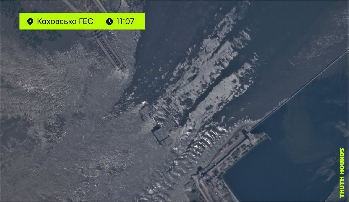 truth_hounds's tweet photo. The available photos and videos showing the extent of the damage to the Kakhovka hydroelectric power plant provide convincing evidence that it was blown up with explosives. https://t.co/5C6S9U454V
