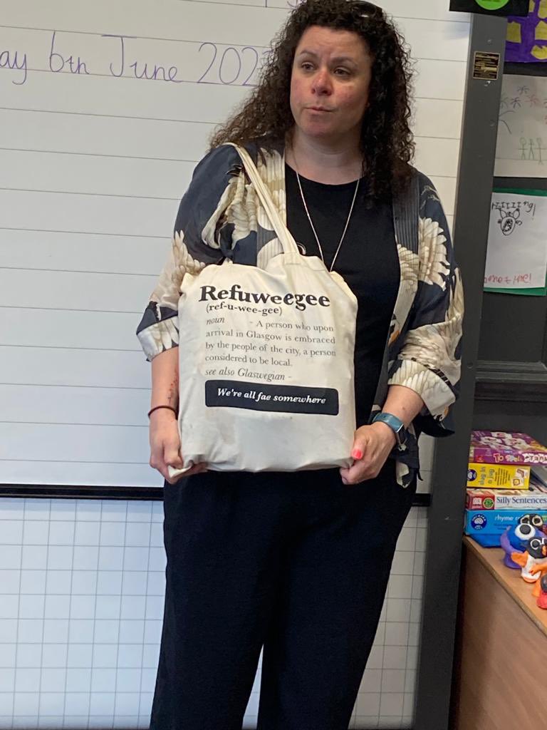 LangsidePri's tweet photo. Lovely to have Claire from Refuweegee in school today talking to P5m & P5c. We are currently reading “The Boy at the Back of the Class” and it was very insightful for the children to learn about all the fantastic support Refuweegee provides to refugees in Glasgow.
#refuweegee https://t.co/YyYyZlW4Pd