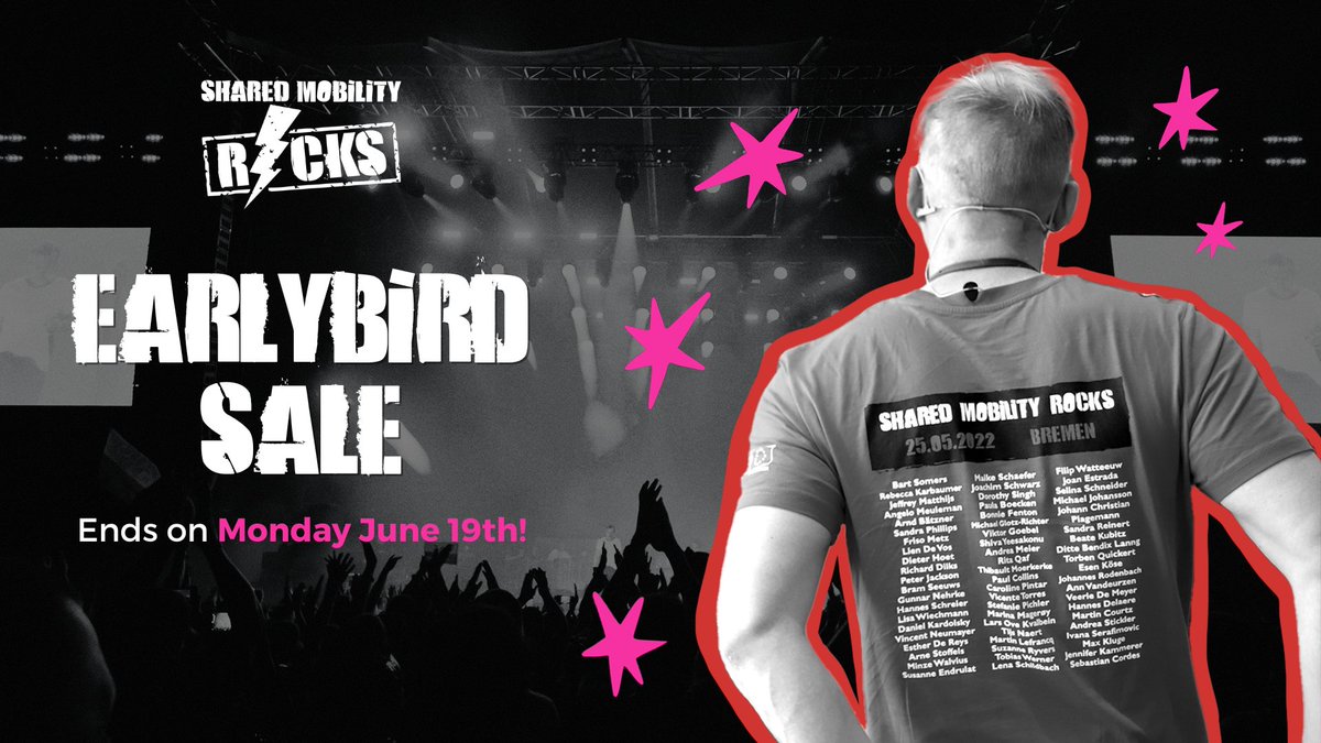 The #Earlybird ticket #sale is ending on Monday June 19th! ⏳ After this date we will be selling our #SMR2023 tickets at full price. Purchase before June 19th and receive a massive 50% off! 🎟

Purchase your tickets here: lnkd.in/gUKXYjhW

#sharedmobilityrocks