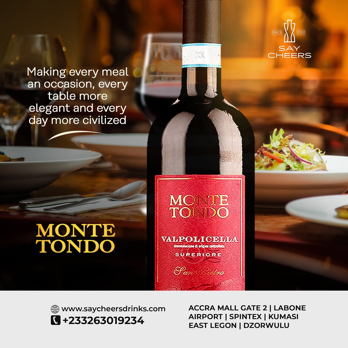 Making every meal an occasion, every table more elegant and every day more civilized with a glass of red wine. 

Purchase your red wine from any of our locations or tap the contact button in our bio to order from us. 
.
.
.
.
#montetondo #redwine #redwinelovers #saycheers