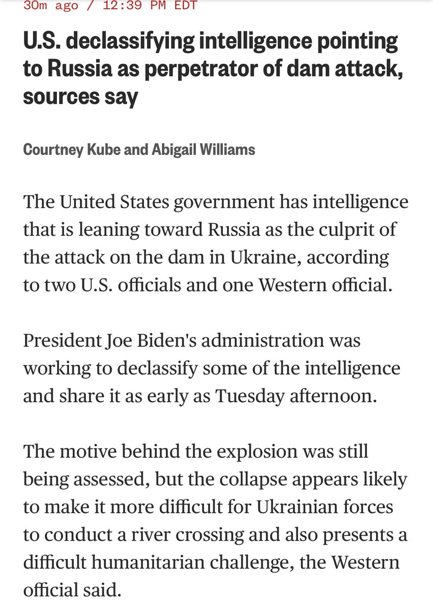 [情報] NBC：美方情資顯示俄軍炸毀水壩