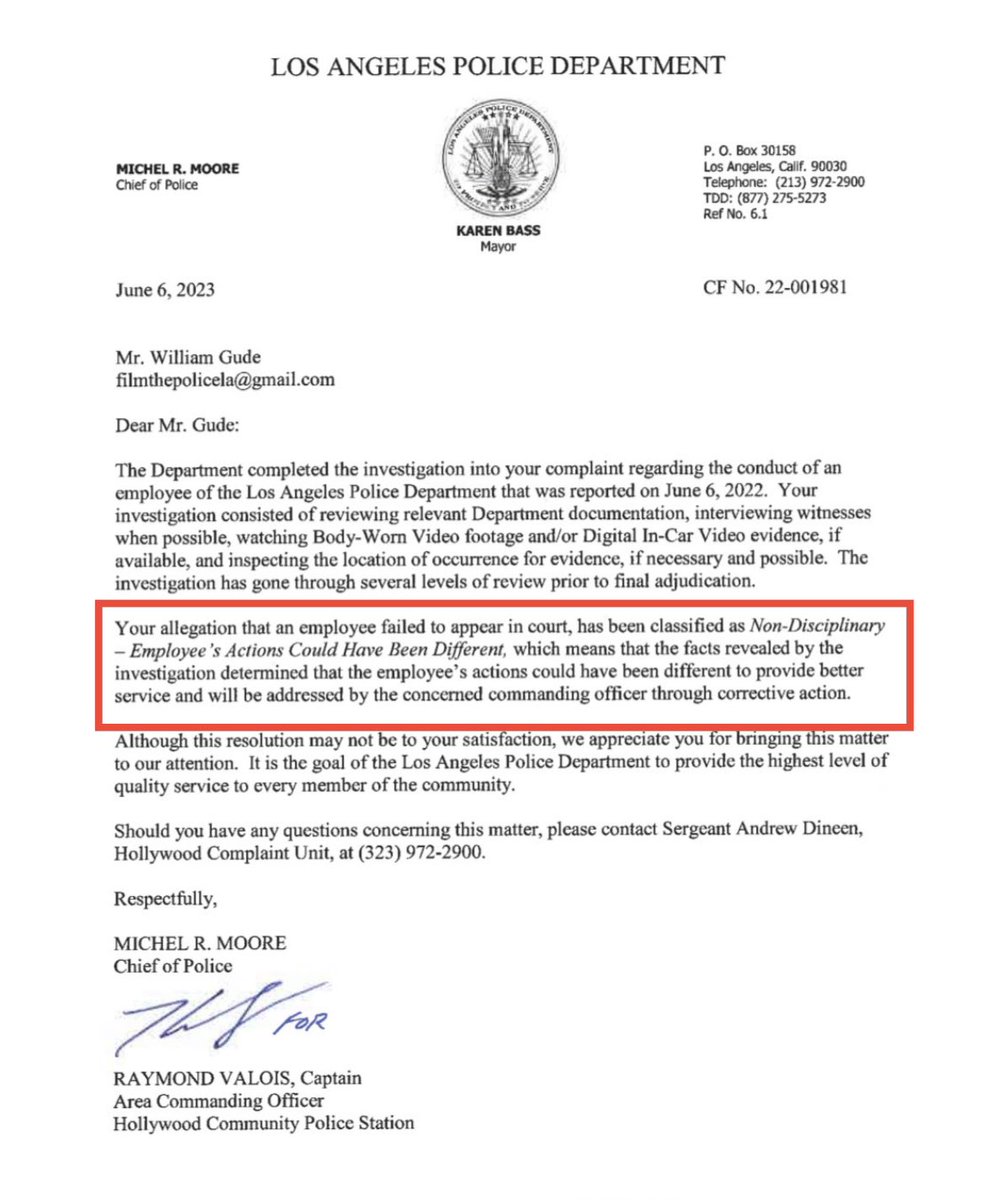 Look at the language the LAPD uses. They did not “sustain” but it was not “unfounded” either. It was given the disposition of “Officer COULD have done differently.”

‘Could’ means it was optional. NO, the officer SHOULD have done differently. 

It’s really outrageous.