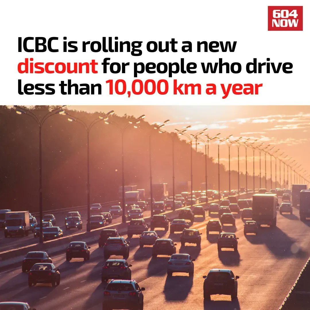 604Now's tweet photo. ICBC has introduced a new distance-based discount! 🚗 

Starting June 1, people who drive less than 10,000 km per year in #BritishColumbia can enjoy savings of 10-15% on their optional coverage renewal.  

📋 Note: Eligible vehicles only and proof of distance is  required. https://t.co/aH4UFLWXZG