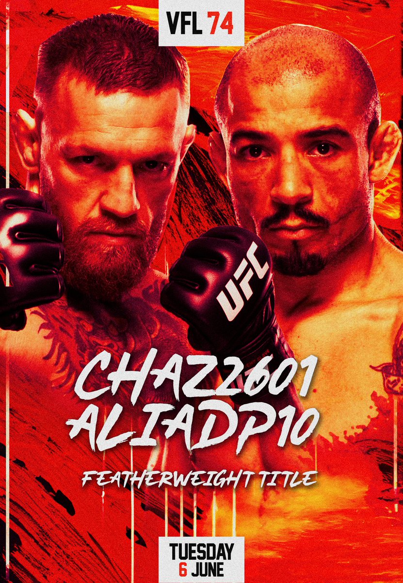 VFL 74: <a href="/Chaz26011/">Chaz2601</a> vs. #ALIADP10 - The ONE Featherweight Championship of the World 🏆

🕖 7pm UK Time for Prelim Card

🕙 10pm UK Time for Main Card (includes 5 title fights!)

🎥 twitch.tv/gringo_afc #VFL #ONE #UFC