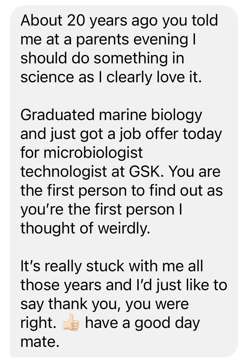 Today I was tracked down by an ex-pupil and received this message. The moment I read this, I burst with pride and emotion. This is what we do it for, fellow teachers. 😭 😊🙏🏽
