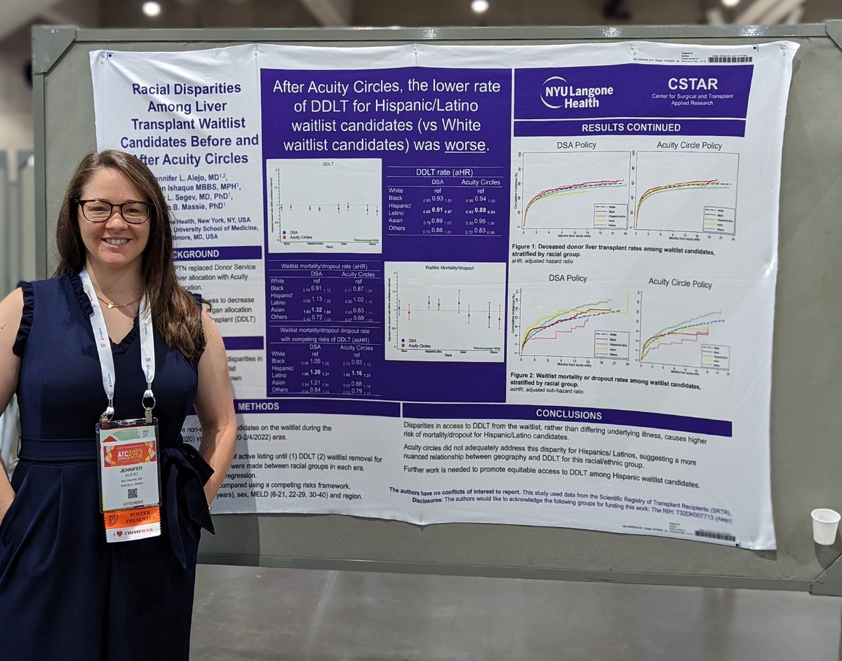 Stop by D299 at #ATC2023SanDiego to learn about racial disparities in access to DDLT off the waitlist after acuity circles ⭕ <a href="/NYUGSOM_CSTAR/">Center for Surgical & Transplant Applied Research</a> presenting work with <a href="/Tanveen_Ishaque/">Tanveen</a> <a href="/ASTSChimera/">ASTS</a>