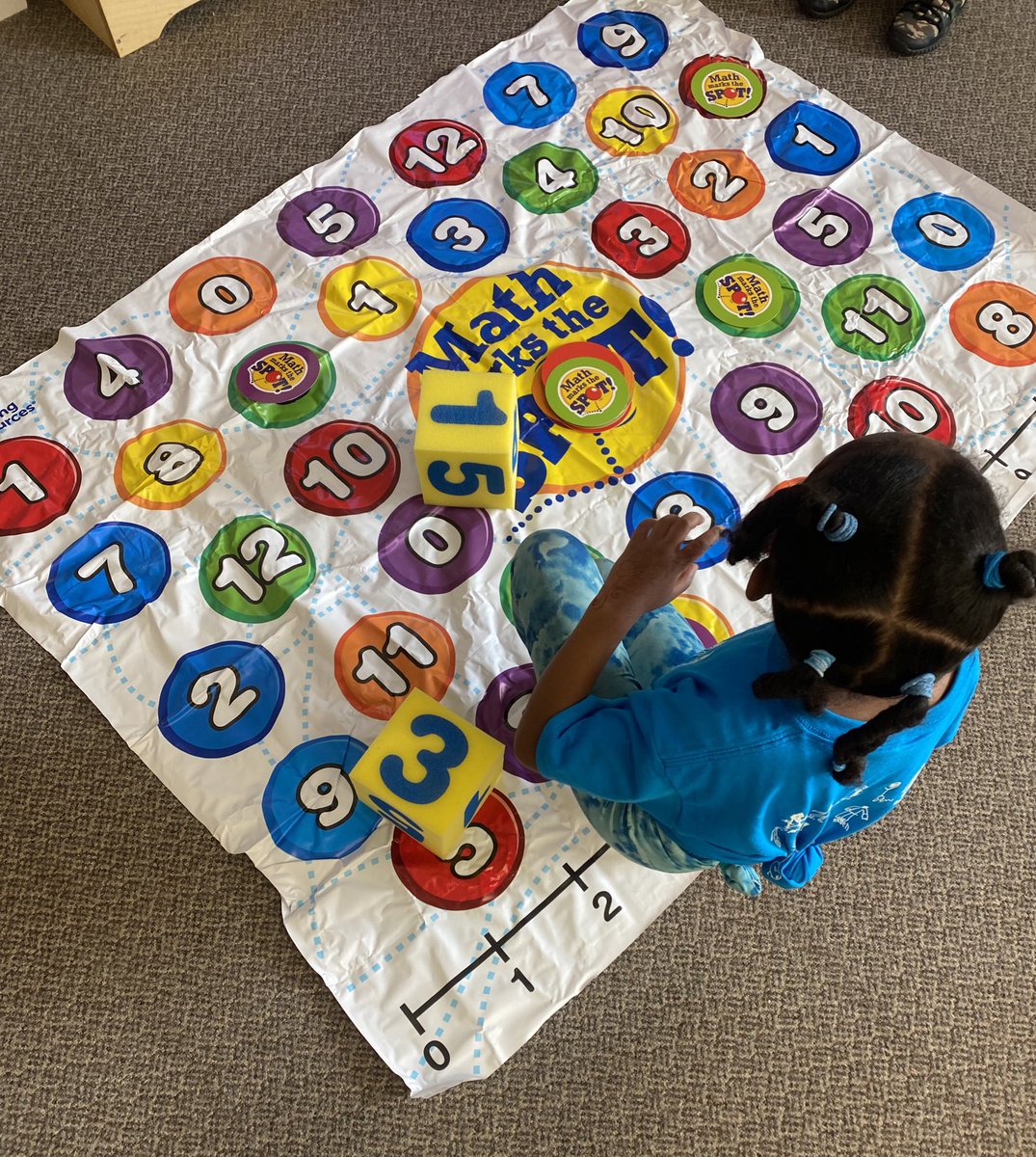Roll and add! Roll two dice and find their sum on the mat. Bringing movement into math is such a fun way to review the math skills we have learned this year. <a href="/kprearlyyears/">KPREarlyYears</a>