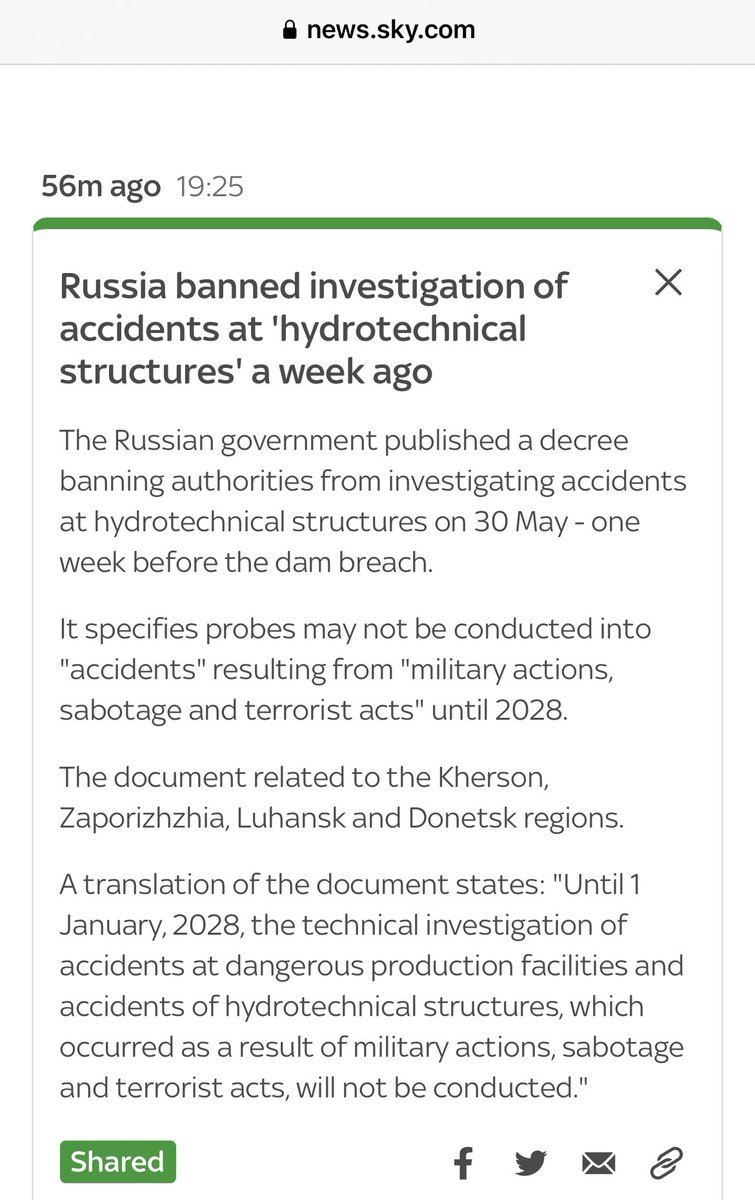 Hm, how convenient. Terrorussia just banned investigations of accidents at hydeoelectrical structures in temporarily occupied parts of Ukraine. 

news.sky.com/story/ukraine-…