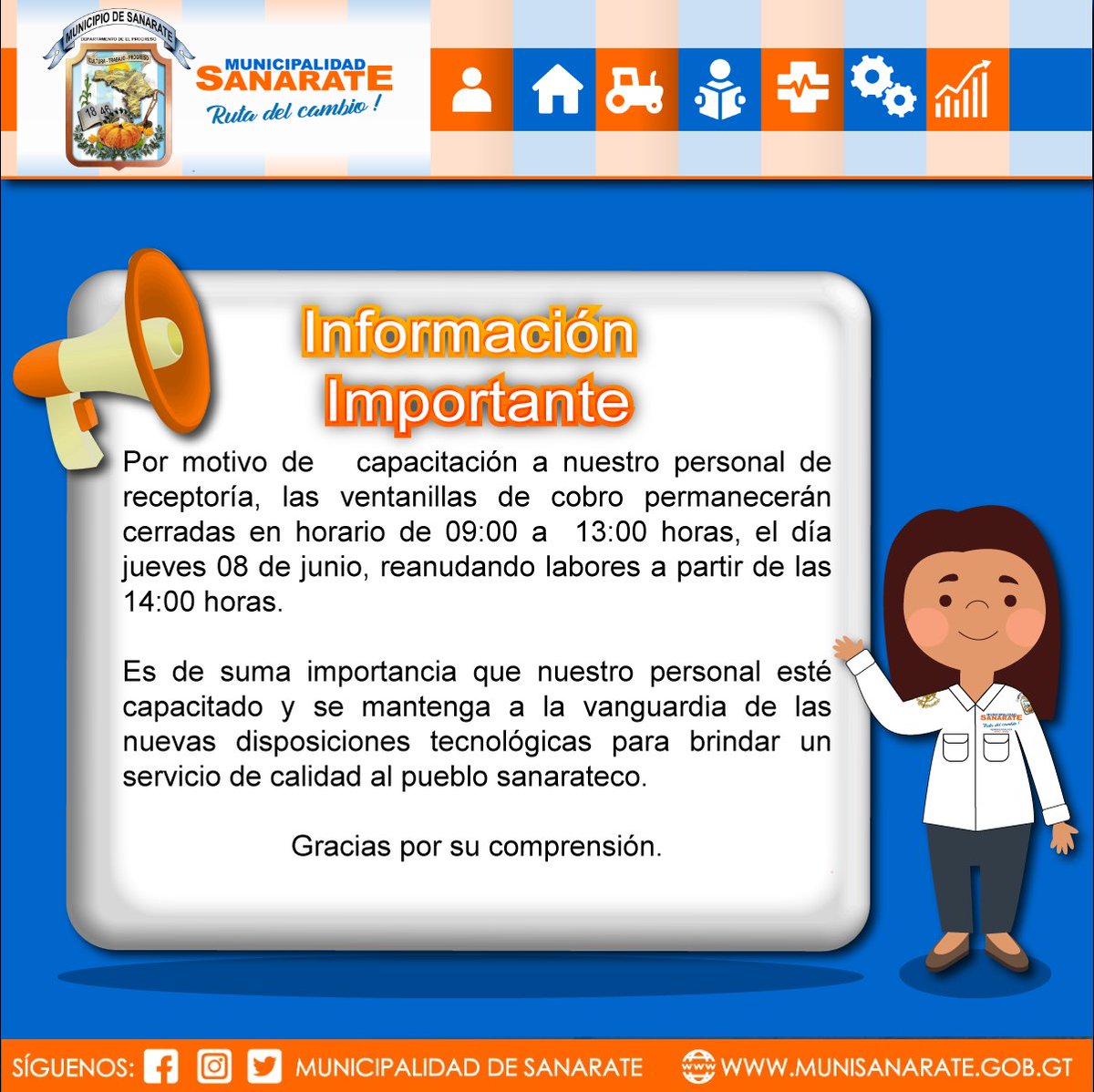 Muni_Sanarate's tweet photo. Información importante ✍️🏻✍️🏻

#Sanarate #RutaDelCambio https://t.co/KIii1jDtie