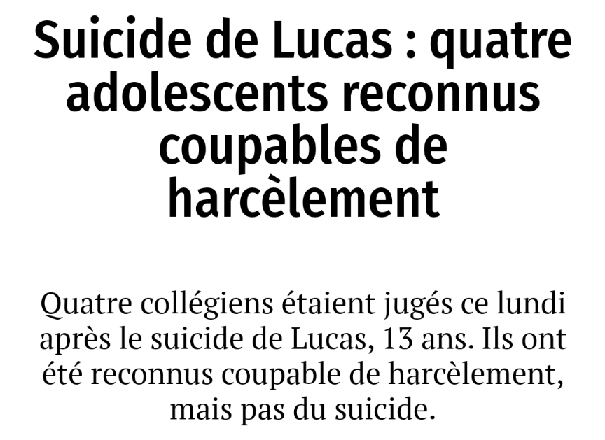 SLD_inter's tweet photo. Le harcèlement scolaire est un fléau que l'état ne semble pas pressé de combattre.
On laisse les enfants vivre dans la violence sans aucun remords à part une marche blanche quand le pire arrive.
Thibault, Lucas, Lindsay et tant d'autres, combien de vie gâchée faudra t-il pour que la société change et que le gouvernement agisse enfin.
