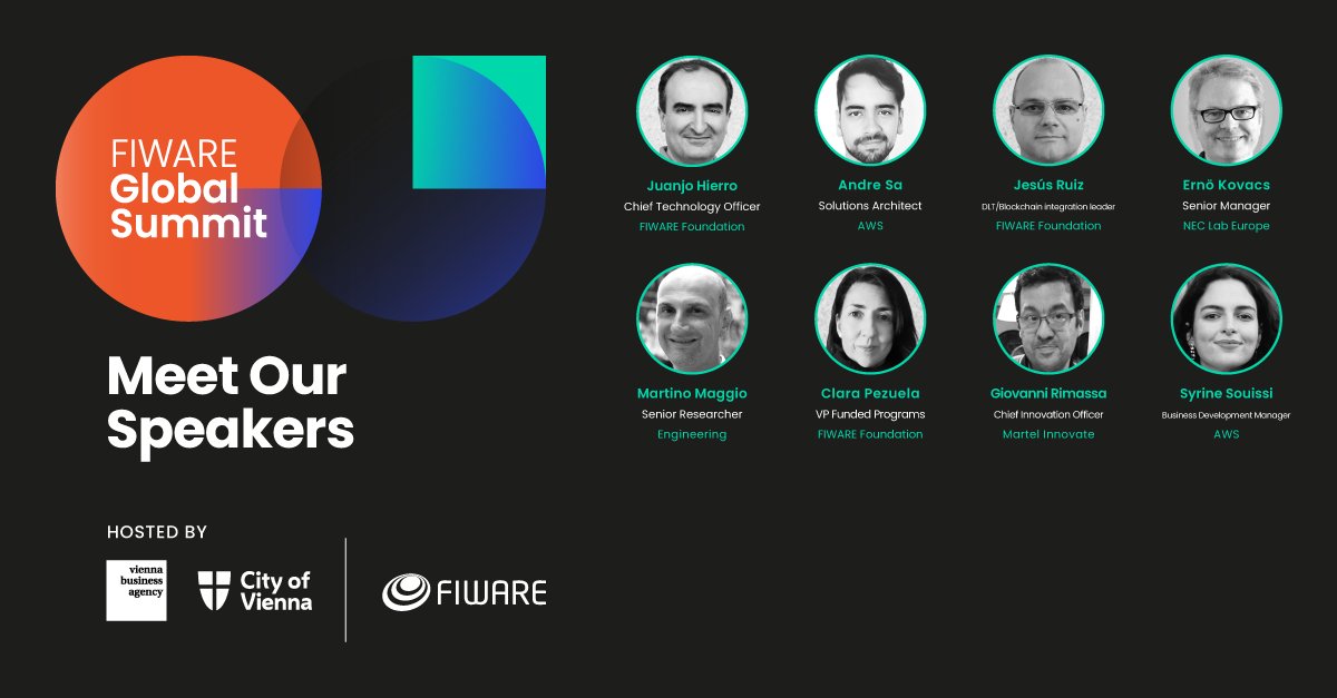 Meet our amazing speakers who will participate in the session 'Making Data Spaces happen!' on the first day of the FIWARE Global Summit, June 12 in Vienna, Austria! Join #FIWARESummit23 - get your ticket here : eventbrite.com/myevent?eid=49…