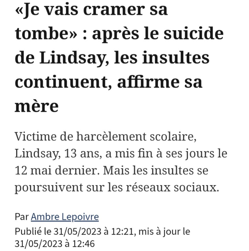 SLD_inter's tweet photo. Le harcèlement scolaire est un fléau que l'état ne semble pas pressé de combattre.
On laisse les enfants vivre dans la violence sans aucun remords à part une marche blanche quand le pire arrive.
Thibault, Lucas, Lindsay et tant d'autres, combien de vie gâchée faudra t-il pour que la société change et que le gouvernement agisse enfin.