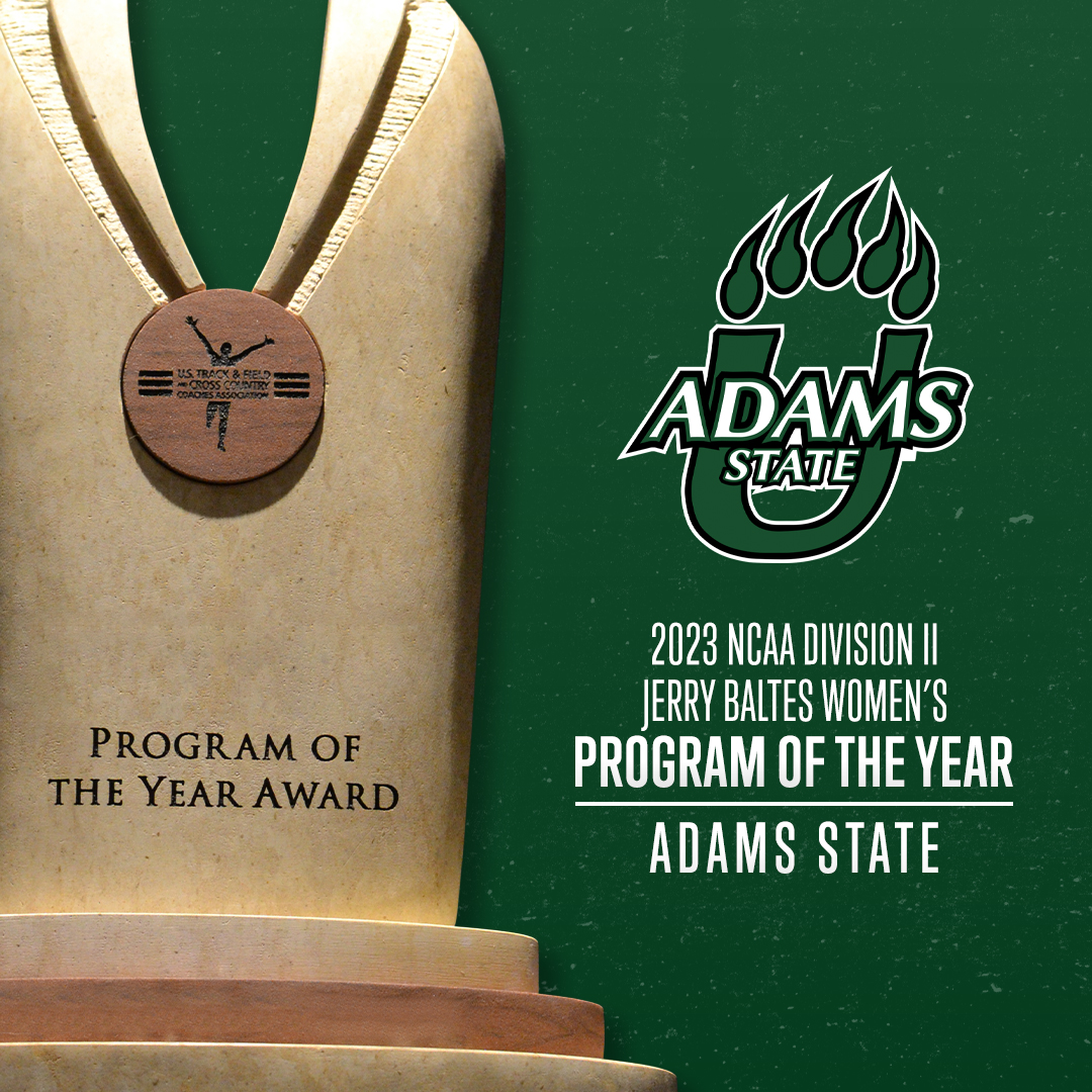 Congratulations to @AdamsStateTFXC for being named the Jerry Baltes Women's Program of the Year in @NCAADII! The Grizzlies won national titles in both cross country and indoor track & field, while placing sixth outdoors. ustfccca.org/2023/06/featur…