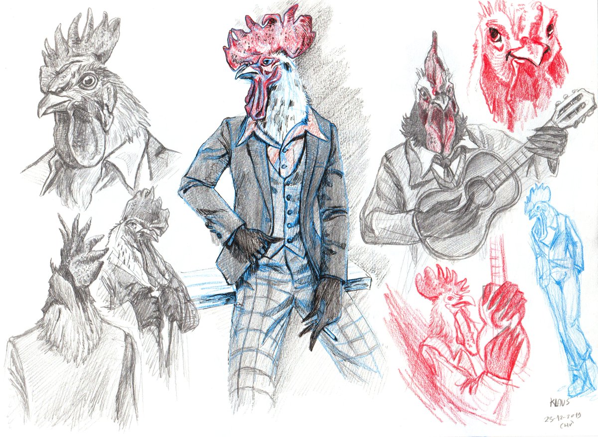 Pixel_Powa's tweet photo. ¡Bocetos del personaje de Klaus el gallo! El boceto del medio está fuertemente inspirado en una ilustración de Christian Leyendecker, uno de lo más famosos ilustradores de publicidad norteamericanos junto a Norman Rockwell.
¿Queréis ver más bocetos?

#ilustrador #leyendecker #BHS https://t.co/eD8EWKiaVJ