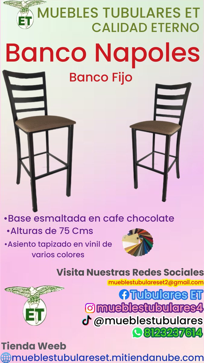 Bancos Para Barra🪑 Tapizados y Esmaltados en color Café chocolate. Alturas de 75 Cms Recuerda 📢 Todo se manejará por LINEA📱 En nuestra TIENDA WEEB 🌐mueblestubulareset.mitiendanube.com Encontrarás todos nuestros productos 🪑. Y por correo✉️mueblestubulareset2@gmail.com