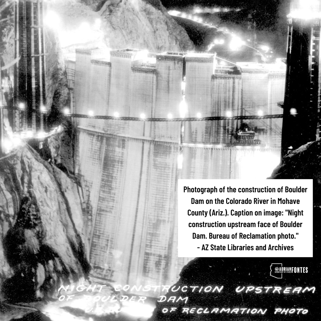 DYK: 90 years ago today, the first concrete was poured at the Hoover Dam in Mohave County, AZ. This massive public works project provides recreation, hydroelectric power, flood control, and millions of acre-ft of water storage for residents throughout the Southwest! #AZHistory