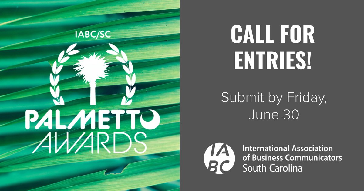🏆CALL FOR ENTRIES🏆

Our 2023 Palmetto Awards are now open! Get some recognition for you and your team's most impressive communications work. Deadline is June 30! Learn more: sc.iabc.com/palmetto-award… #IABCSC #2023PalmettoAwards #communications #awards
