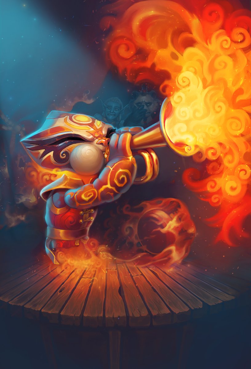 One of my first <a href="/PlayHearthstone/">Hearthstone</a> cards, Upbeat Upstart, went live in the last major patch for Hearthstone Battlegrounds! 
Don't know why I waited until now to post it. 🙃
©Blizzard Entertainment