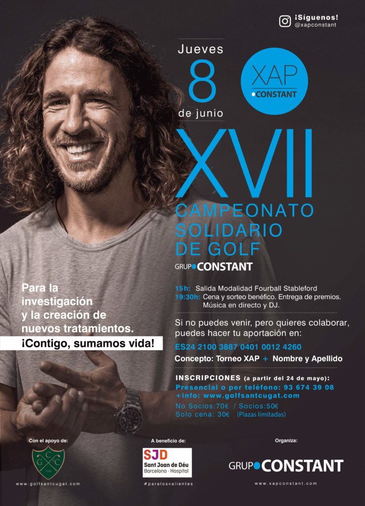 ¿Como va vuestro swing😉?  

Os esperamos en la 17a edición del Torneo de Golf Solidario <a href="/XAPConstant/">XAP Constant</a>, del <a href="/GrupoConstant/">Grupo Constant</a> ¡Nosotros estaremos como patrocinadores!       

Los fondos recaudados se destinarán a nuevo
equipamiento para <a href="/SJDbarcelona_es/">Hospital Sant Joan de Déu Barcelona ES</a> contra el #CancerInfantil💪