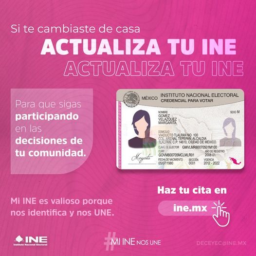 05JDE's tweet photo. ¿Cambiaste de domicilio y todavía no le avisas al #INE? 
Acude a tu Módulo de Atención Ciudadana más cercano y actualiza la dirección en tu #CredencialParaVotar. #MiINENosUne https://t.co/yVq5ETJ85N
