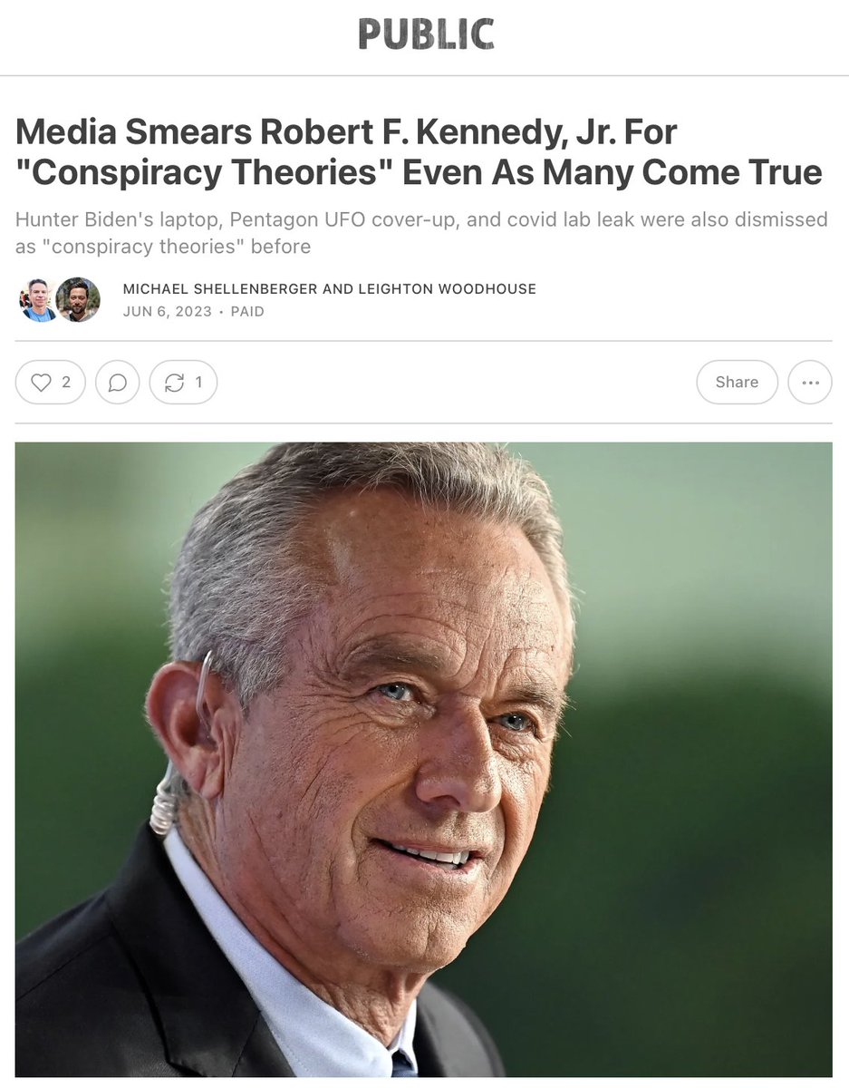 The media is attacking @RobertKennedyJr as 'right-wing,' and for spreading 'conspiracy theories,' but the vast majority of his positions are traditionally left-wing and, let's face it, a whole lot of conspiracy theories have recently come true.