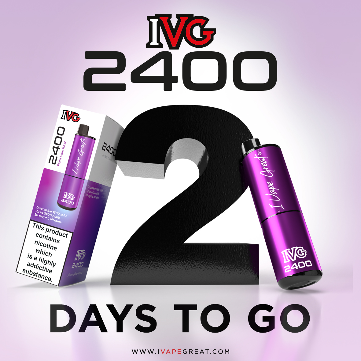 2 Days to go. Who's ready? 👀
Big Puffs, Big Savings and Total Convenience.

#ivapegreat #newproduct #comingsoon #IVG2400 #newrelease #vapeuk