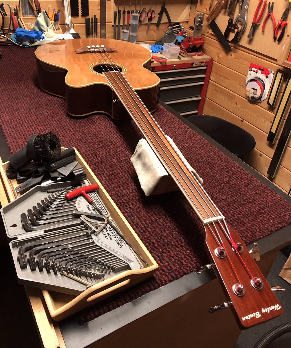 Staying on the bass theme with a Sire Marcus Millar M7 in for an electrical issue &amp; setup. Harley Benton fretless. No idea how they make these HB guitars &amp; basses so cheap, they’re good value for money &amp; usually play great after a setup! #sirebass #harleybenton